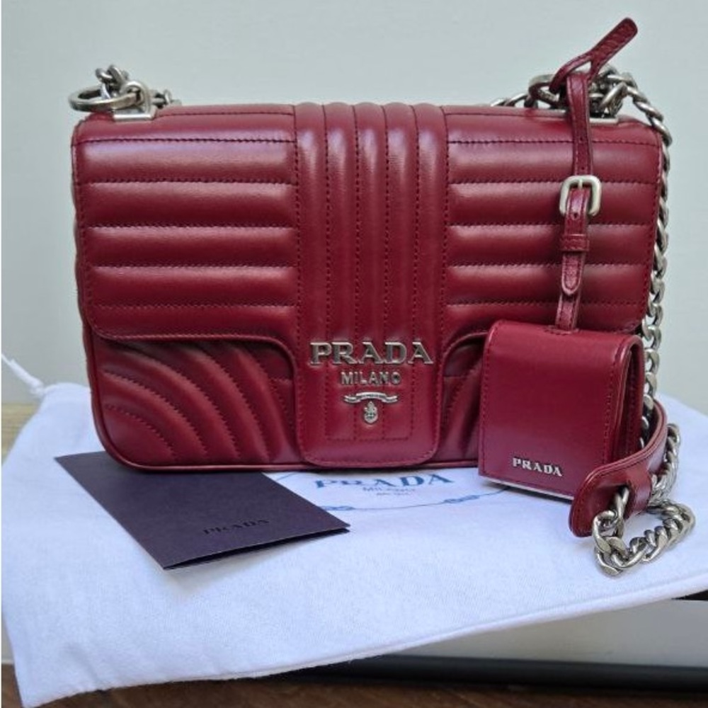 Prada Red Quilted Crossbody Bag with Chain Strap